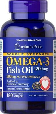 Омега 3 Puritan's Pride Double Strength Omega-3 Fish Oil 1200 мг, 180 капсул