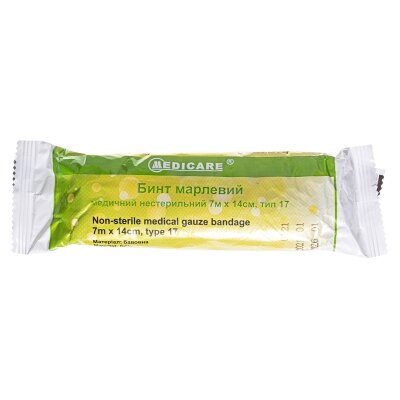 Бинт марлевий медичний Medicare Gauze bandage нестерильний 7 м х 14 см, з марлі типу 17