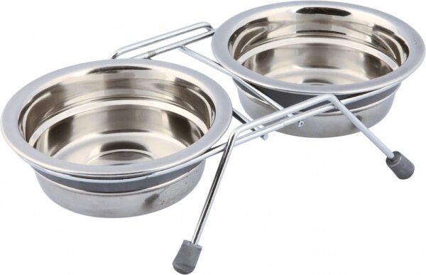 Миски для кішок Trixie 25232 Eat on Feet із сталі на металевій підставці з гумовими ніжками, 2 х 0,9 л/16 см