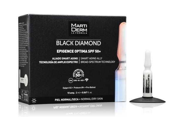 Ампули для обличчя MartiDerm Black Diamond Epigence Optima SPF 50+ сонцезахисні для сухої та нормальної шкіри, 10 ампул по 2 мл