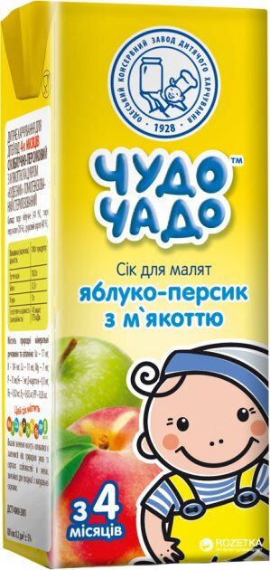 Сік Чудо-Чадо яблучно-персиковий з м'якоттю, з цукром, з 4 месяців, 200 мл