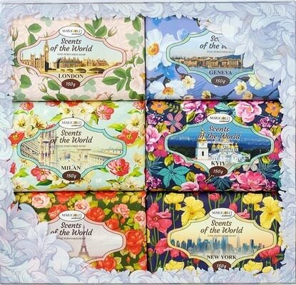 Набір подарунковий Marigold Natural Аромати світу мило парфумерне тверде, 6 шт х 150 г