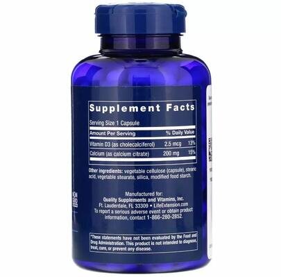 Кальцію цитрат з вітаміном Д Life Extension Calcium Citrate with Vitamin D, 200 капсул