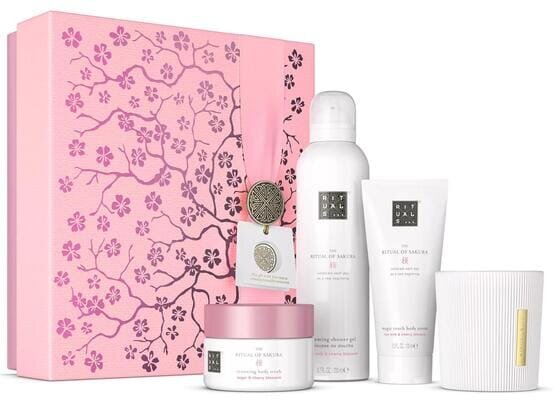 Набір Rituals The Ritual Of Sakura Gift Set M (Крем для тіла 100 мл + Скраб для тіла 125 мл + Гель для душу 200 мл + Ароматична свічка 140 г)