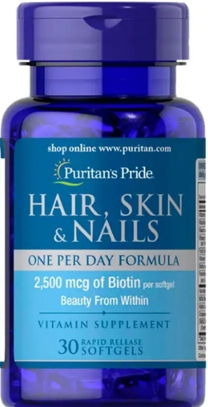 Комплекс для волосся, шкіри та нігтів Puritan's Pride Hair Skin and Nails One Per Day Formula, 30 капсул