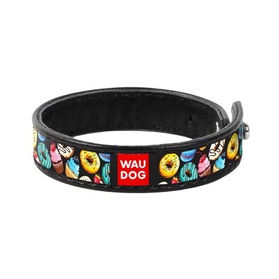Браслет Collar WAUDOG 00511 Пончики преміум шкіра, ширина 15 мм, довжина 21-23 см, чорний