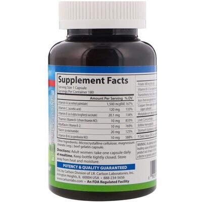 Залізо для жінок Carlson Labs Women's Iron Restore, 180 капсул