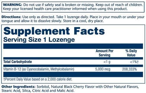 Вітамін B12 Solaray Vitamin B12 5000 Lozenge черешня, 30 льодяників
