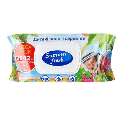 Серветки вологі Summer Fresh дитячі, з клапаном, 132 шт