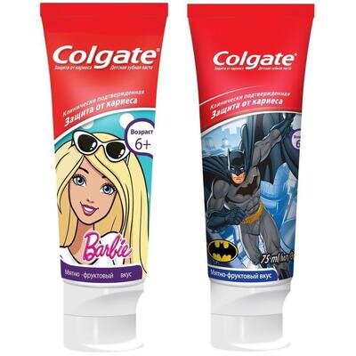 Зубна паста Colgate Barbie/Batman, дитяча, 75 мл