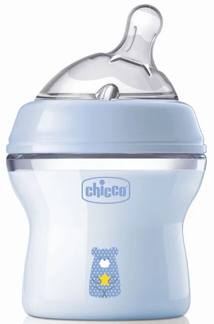 Пляшка дитяча пластикова Chicco Natural Feeling з соскою силіконовою, повільний потік, для хлопчиків, 150 мл