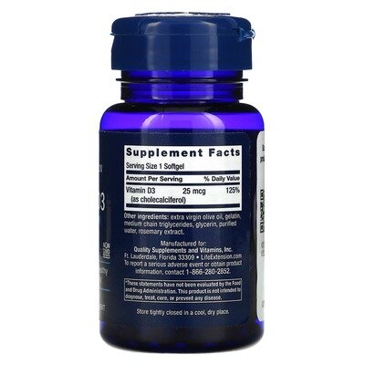Вітамін Д3 Life Extension Vitamin D3 1000 МО, 90 капсул