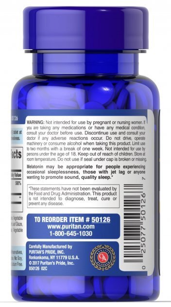 Мелатонін Puritan's Pride Melatonin 5 мг, 120 таблеток