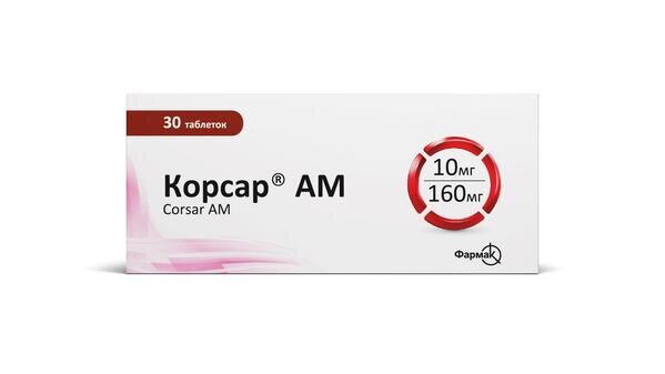 Корсар АМ таблетки, в/плів. обол. по 10 мг/160 мг №30 (10х3)