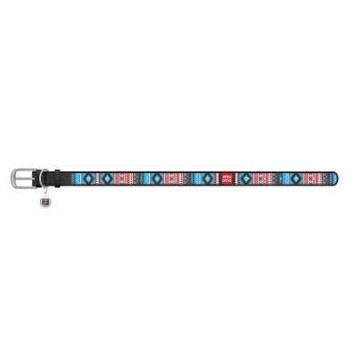 Нашийник для собак Collar WAUDOG Design з QR паспортом, малюнок Етно, шкіряний, ширина 25 мм довжина 38-49 см, чорний