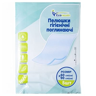 Пелюшки Ecohealth одноразові гігієнічні поглинаючі 60 х 90 см, 5 шт
