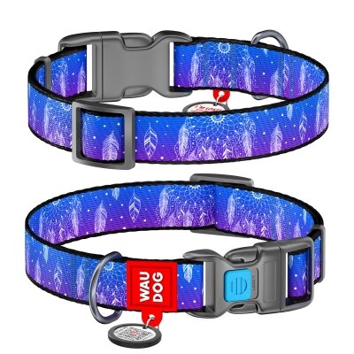 Нашийник Collar WAUDOG Nylon з QR-паспортом, малюнок Ловець снів, пластиковий фастекс, ширина 15 мм довжина 23-35 см