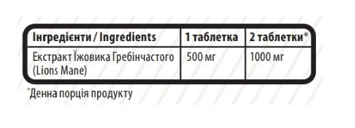 Гриб Їжовик гребінчастий (Левова Грива) Sporter Lion's Mane 500 мг таблетки №60
