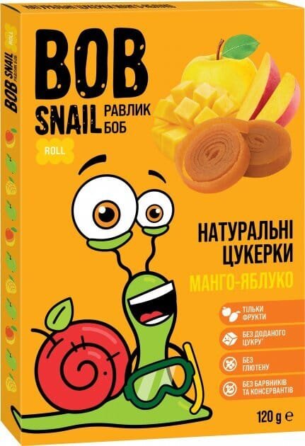 Цукерки Bob Snail Roll натуральні яблучно-мангові, 120 г