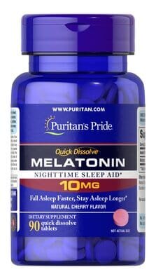Мелатонін Puritan's Pride Melatonin Quick Dissolve (Cherry) 10 мг, швидкорозчинний, зі смаком вишні, 90 таблеток для розсмоктування