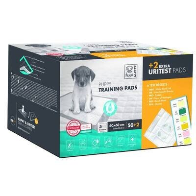 Пелюшки M-Pets Puppy Training Pads + 2 Uritest Pads для тестування розладу та захворювання сечовивідних шляхів, розмір 60х60 см, 50 штук + 2 штуки
