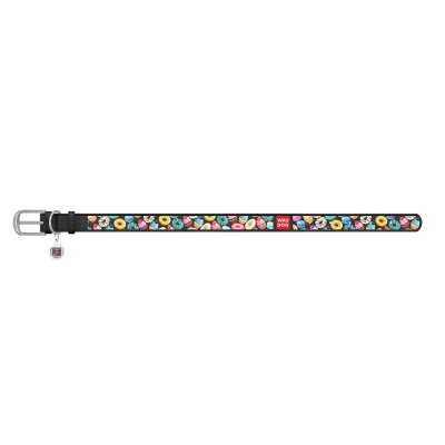 Нашийник для собак Collar WAUDOG Design з QR паспортом, малюнок Пончики, шкіряний, ширина 15 мм довжина 27-36 см, чорний