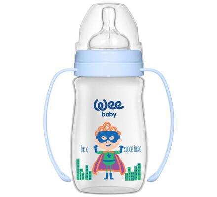 Пляшечка для годування Wee Baby Classic Plus PP з широкою шийкою з ручками, силіконова соска №1, 250 мл