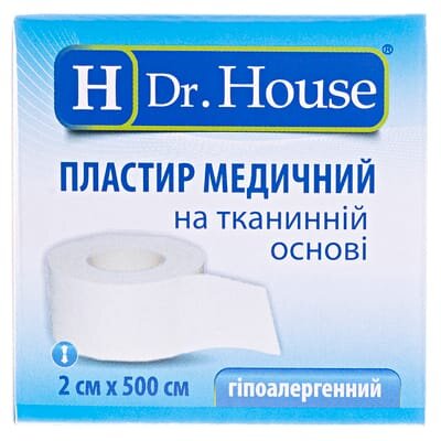 Пластир медичний Dr. House на тканинній основі 2 см х 500 см в картонній упаковці, 1 штука