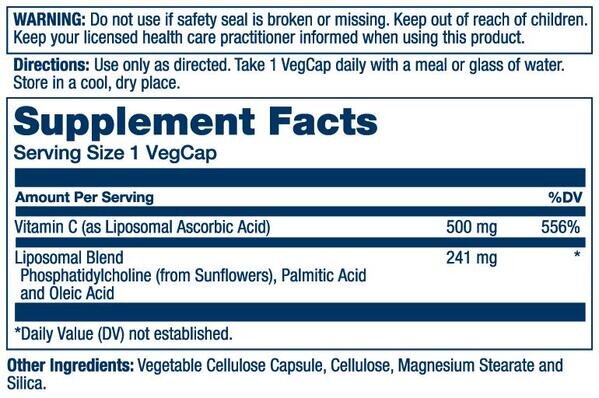 Вітамін С ліпосомальний Solaray Liposomal Vitamin C 500 мг, 100 рослинних капсул