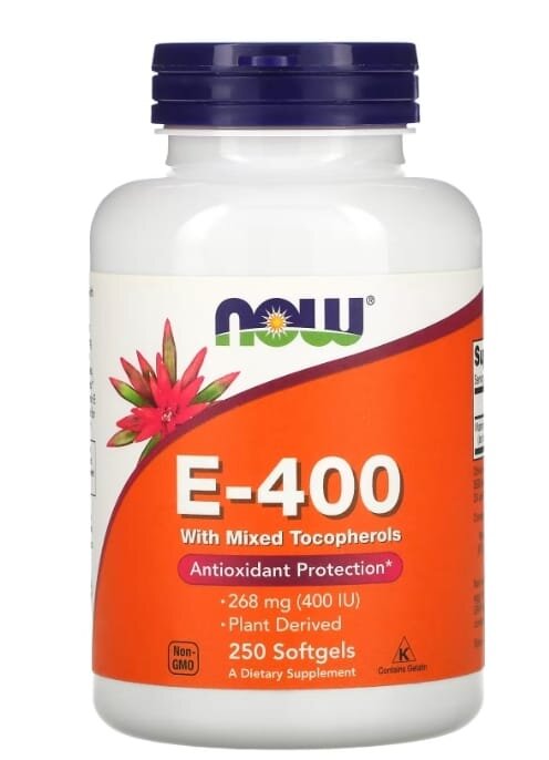 Вітамін E NOW Vitamin E-400 With Mixed Tocopherols м'які капсули №250