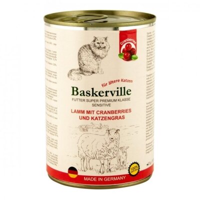 Консерва для котів Baskerville Sensitive ягня з журавлиною і котячою травою, 400 г