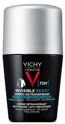 Дезодорант-антиперспірант кульковий Vichy Homme 72h Invisible Resist для чоловіків захист від поту і запаху проти жовтих і білих плям на одязі, 50 мл