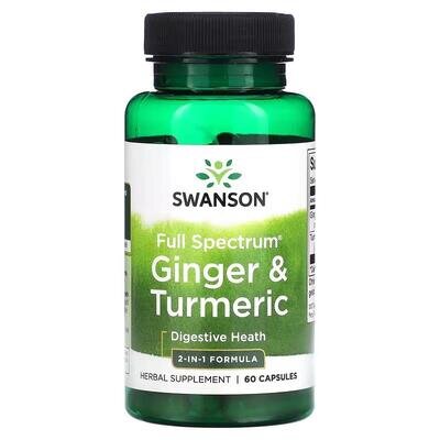 Імбир і куркума 2 в одному Swanson Ginger & Turmeric 2-in-1 Formula Full Spectrum, 60 капсул