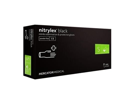 Рукавички оглядові Mercator Medical Nitrylex PF BLACK нітрилові неопудрені, розмір S, нестерильні, чорні, 1 пара