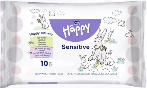 Серветки вологі Bella Baby Happy Sensetive дитячі, 10 шт