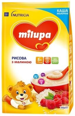 Каша молочна Milupa рисова з малиною для дітей з 5 місяців, 210 г