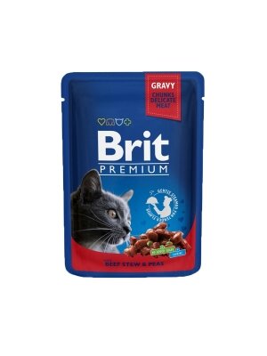 Корм вологий для кішок Brit premium Pouches with beef stew and peas ягід з яловичини, 100 г