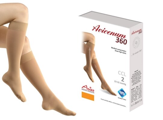 Гольфи компресійні Avicenum 360 клас компресії 2, закритий носок, подовжені, колір бежевий, розмір S