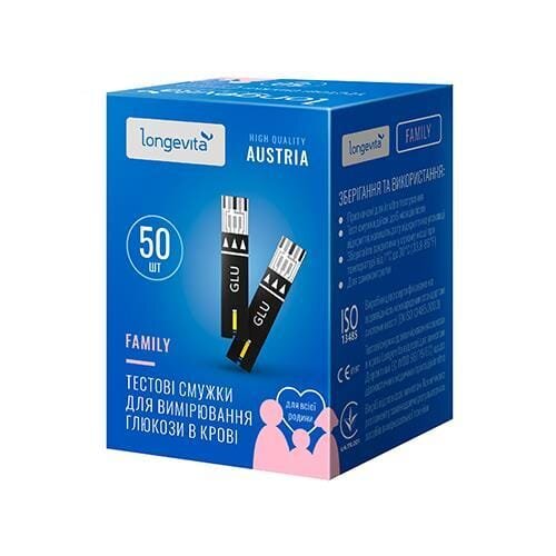 Тест-смужки Longevita Family для глюкометра, 50 штук
