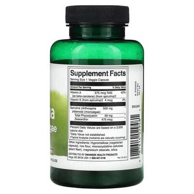 Спіруліна синьо-зелені водорості Swanson Spirulina Blue-Green Alhae, 90 рослинних капсул