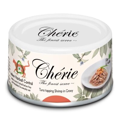 Корм вологий Cherie Indoor Hairball Control для котів з тунцем та креветками в соусі для запобігання утворення шерстяних грудочок, 80 г