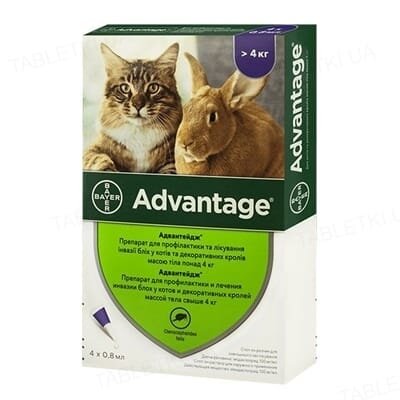 Адвантейдж 80 Bayer краплі від заражень блохами для котів більше 4 кг, 4 піпетки