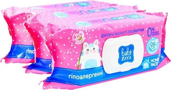 Серветки вологі Baby Zaya дитячі гіпоалергенні, 84 шт