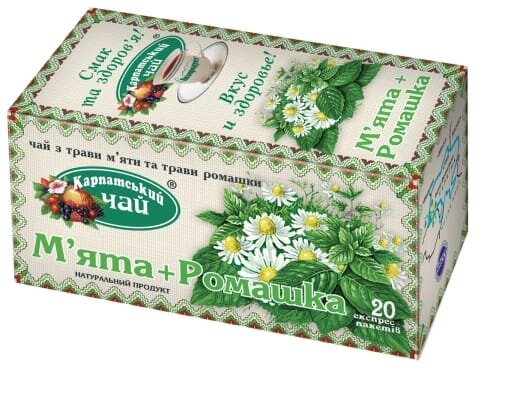 Чай трав'яний Екопродукт Карпатський чай М'ята та ромашка по 2,0 г №20 в філ.-пак.