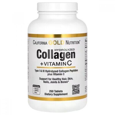 Колагенові пептиди та Вітамін С California Gold Nutrition Collagen Peptides + Vitamin C таблетки №250