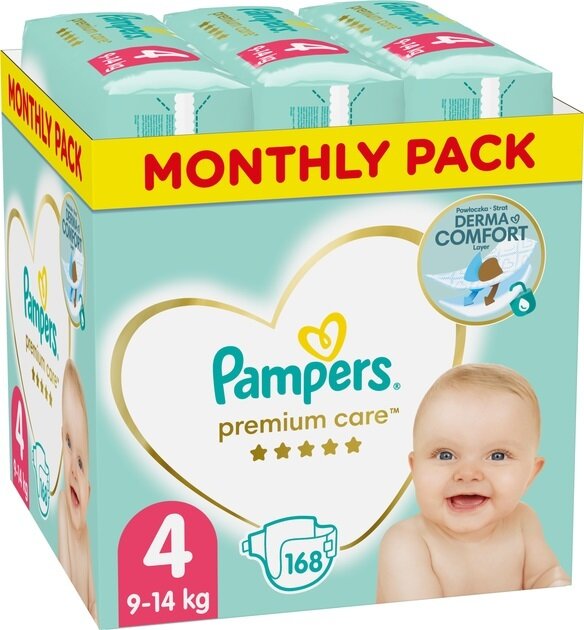 Підгузки дитячі Pampers Premium Care розмір 4, 9-14 кг, 168 шт