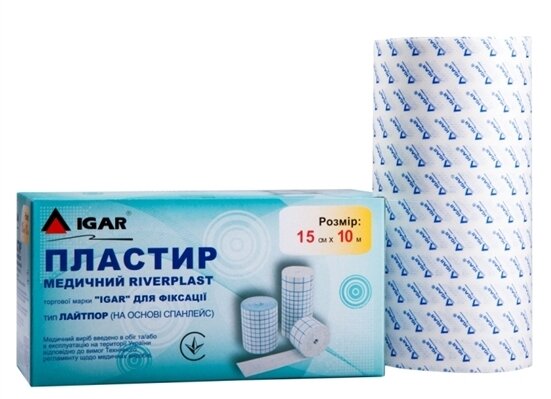 Пластир медичний IGAR RiverPlast тип Лайтпор на нетканій основі (спанлейс) для фіксації 15 см х 10 м, 1 штука