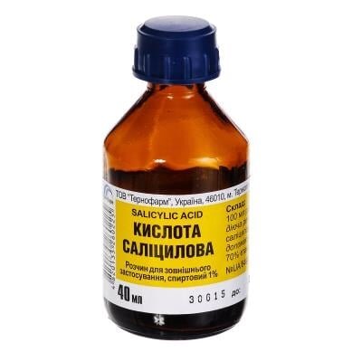 Саліцилова кислота розчин д/зовн. заст., спирт. 1 % по 40 мл у флак.