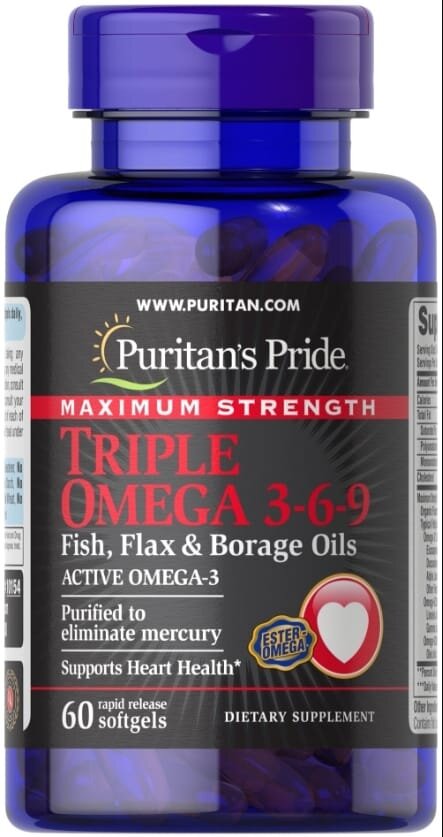Омега 3-6-9 Puritan's Pride Triple Omega 3-6-9, 60 капсул