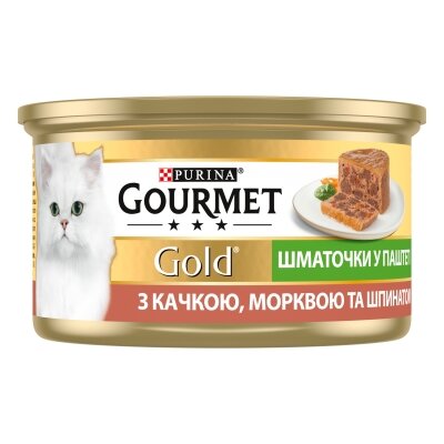 Корм вологий для кішок Purina Gourmet Gold з качкою, морквою і шпинатом, шматочки в паштеті, 85 г